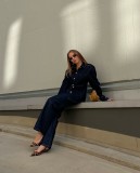 Women's Y2K Slim Waist Style Slim Fit Denim Shirt and Flared Pants Two-Piece Set