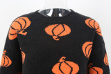 Halloween Plus Size Women's Pumpkin Pullover Long Sleeve Knitted Sweater