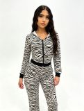 Fall Winter Women's Irregular Print Patchwork Zipper Hooded Long Sleeve Multi-Pocket Casual Pants Set