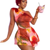 Women's Color Block Bodycon Cutout Sleeveless Slim Waist Slash Shoulder Romper