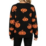 Halloween Plus Size Women's Pumpkin Pullover Long Sleeve Knitted Sweater