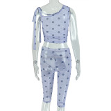Women's Polka Dot Sheer Slim Fit Stretch Slash Shoulder Color Block Two-Piece Pants Set