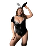 Plus Size Women's Black Bunny Costume Nightclub Cosplay Lingerie Bodysuit