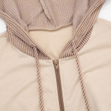 Women's Patchwork Hooded Long Sleeve Zipper Top and Tight Fitting Shorts Two-Piece Set