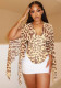 Women's Loose Casual Leopard Print V Neck Long Sleeve Asymmetrical Top