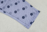 Women's Polka Dot Sheer Slim Fit Stretch Slash Shoulder Color Block Two-Piece Pants Set