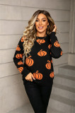 Halloween Plus Size Women's Pumpkin Pullover Long Sleeve Knitted Sweater