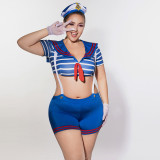 Plus Size Women's Blue Sailor Cosplay Lingerie Costume