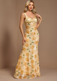 Women's Sparkly Knitted Print Back Bow Strap Low Back Mermaid Party Gown