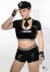 Plus Size Women's Black Faux Leather Policewoman Cosplay Lingerie Costume