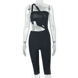 Summer Women's Bodycon Sporty Style Casual Solid Color Sleeveless Jumpsuit