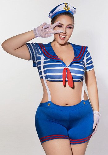 Plus Size Women's Blue Sailor Cosplay Lingerie Costume