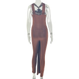Women's Stylish Slim FitLace-Up Sleeveless Bodycon Solid Color Jumpsuit