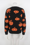 Halloween Plus Size Women's Pumpkin Pullover Long Sleeve Knitted Sweater