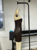 Summer Women's Sexy Leopard Print PU Tight-Fitting Strapless Bodycon Dress