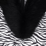 Fall Winter Women's Zebra Print Fuzzy Long Sleeve Sexy Slim Fit Jumpsuit