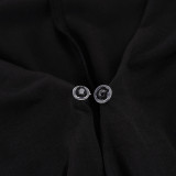Women French V Neck Hollow Out Batwing Long Sleeve Bodycon Dress