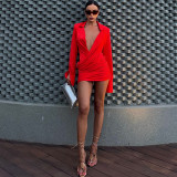 Women Summer Sexy V Neck Turndown Collar Ruched Bodycon Dress