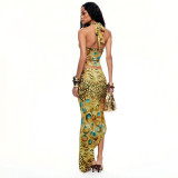 Women Fall Sexy Halter Neck Backless Top & Irregular Midi Skirt Two Piece Set