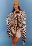Women Casual Striped Printed Bell Sleeve Mini Beach Dress