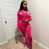 Women Printed Zipper Hoodies & Bell Bottom Pant Two Piece Set