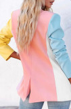 Women Color Block Patchwork Turndown Collar Long Sleeve Blazer Coat