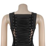 Women Sexy Hollow Out Lace-Up Sleeveless Bodycon Dress
