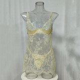 Women Sexy Lace Cami Floral See-Through Mesh Lingerie Two Piece Set