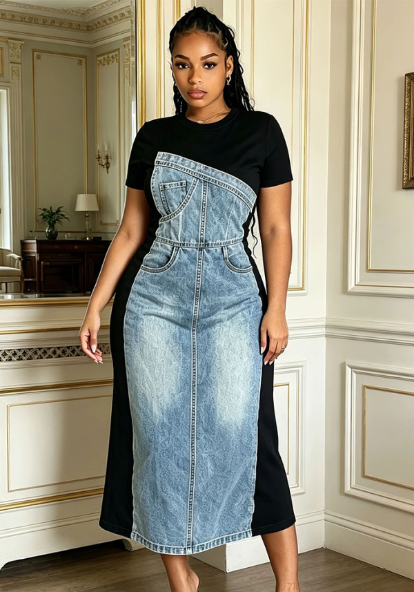 Women Patchwork Denim Dress