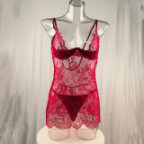 Women Sexy Lace Cami Floral See-Through Mesh Lingerie Two Piece Set