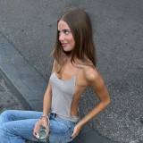 Women Sexy Backless Basic Casual Gray Cami Summer Top