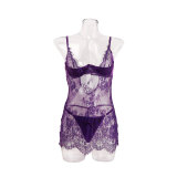 Women Sexy Lace Cami Floral See-Through Mesh Lingerie Two Piece Set