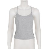 Women Sexy Backless Basic Casual Gray Cami Summer Top