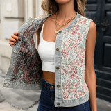Women Casual Printed Jacquard Sleeveless Waistcoat Vest