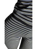 Women Striped Zip-Up Hooded Top & Roll Waist Capri Pants Two Piece Set