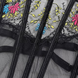Women American Summer Embroidered Sexy V Neck Floral Boned Corset Lingerie