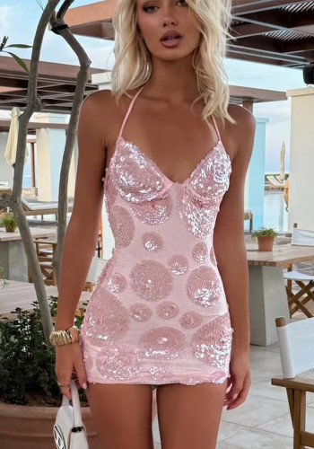 Women Summer Sequin Cami Mini Dress Sparkly Sexy Bodycon Dress
