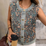 Women Casual Printed Jacquard Sleeveless Waistcoat Vest