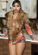 Women Autumn Winter Sexy Printed Furry Collar Tie Long Sleeve Top & Shorts Two Piece Set