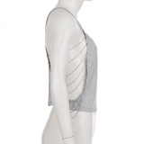 Women Sexy Backless Basic Casual Gray Cami Summer Top