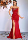 Women Solid Strapless Sequin Beaded Slit Formal Party Evening Dress