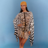 Women Casual Striped Printed Bell Sleeve Mini Beach Dress