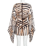 Women Casual Striped Printed Bell Sleeve Mini Beach Dress