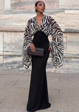 Women Fall Patchwork Bell Sleeve Sexy V Neck Mermaid Dress