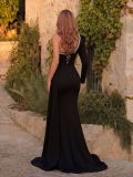Women One Shoulder Rhinestone Black Slit Evening Dress