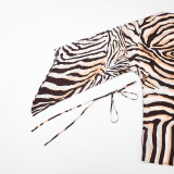 Women Casual Striped Printed Bell Sleeve Mini Beach Dress