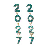Women Full Rhinestone Number Alloy Long Drop Earrings