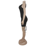 Women Sexy Hollow Out Lace-Up Sleeveless Bodycon Dress