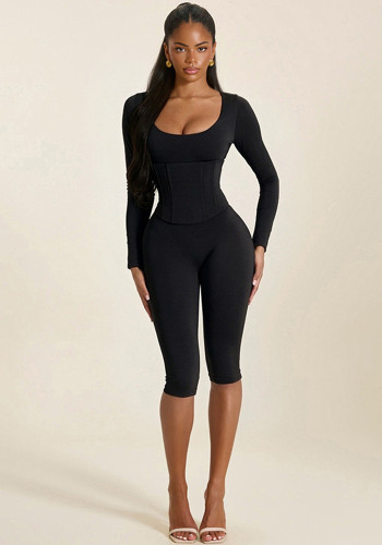 Women Detachable Waist Cincher Fitness Jumpsuit
