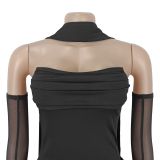 Women Strapless Elegant Cowl Neck Ruched Mermaid Dress